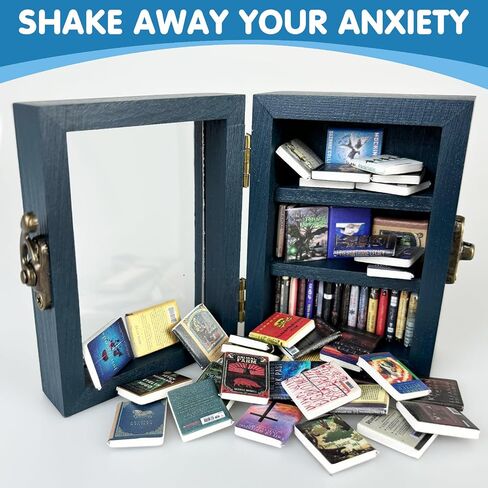 Anxiety Bookshelf Mini Bookshelf Ornament Miniature Bookshelf Decor Shake Bookshelf Shake Away Your Anxiety Miniature Book Library with 300pcs Mini Books for Book Lovers Home Room Office Decor in Saudi Arabia