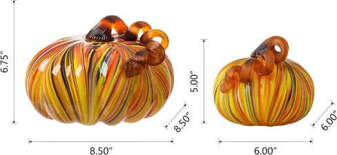 Glitzhome 2Pcs Multi Striped Glass Pumpkin, Hand-Blown Pumpkins Table Accent for Fall Halloween Thanksgiving Decor in Saudi Arabia
