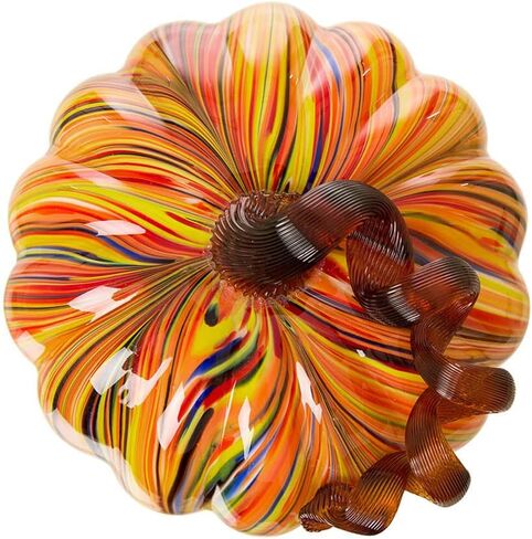 Glitzhome 2Pcs Multi Striped Glass Pumpkin, Hand-Blown Pumpkins Table Accent for Fall Halloween Thanksgiving Decor in Saudi Arabia