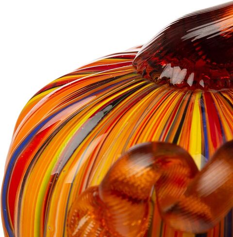 Glitzhome 2Pcs Multi Striped Glass Pumpkin, Hand-Blown Pumpkins Table Accent for Fall Halloween Thanksgiving Decor in Saudi Arabia