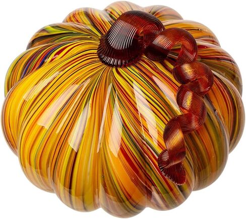Glitzhome 2Pcs Multi Striped Glass Pumpkin, Hand-Blown Pumpkins Table Accent for Fall Halloween Thanksgiving Decor in Saudi Arabia