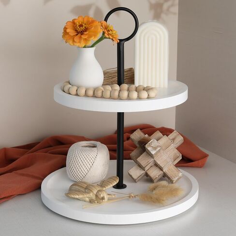Decorative Wooden Tiered Tray Stand - Beautiful Two Tiered Coffee Table Serving Tray Enhances Your Seasonal Modern Farmhouse Decor - The Perfect Centerpiece for Your Fall Table Decorations in Saudi Arabia