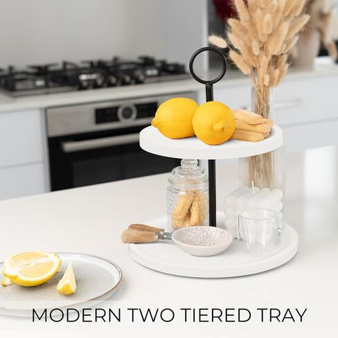 Decorative Wooden Tiered Tray Stand - Beautiful Two Tiered Coffee Table Serving Tray Enhances Your Seasonal Modern Farmhouse Decor - The Perfect Centerpiece for Your Fall Table Decorations in Saudi Arabia