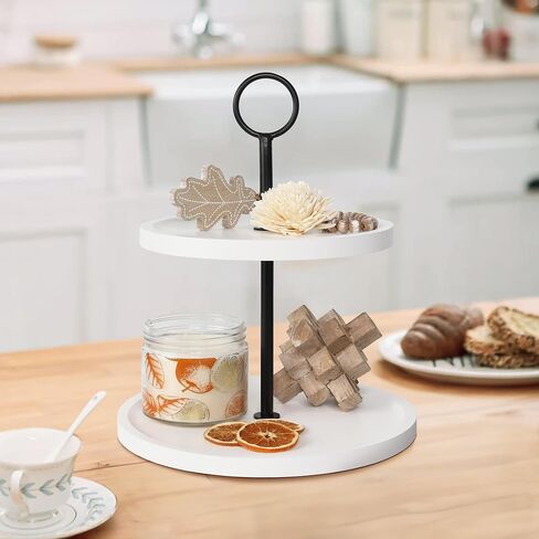 Decorative Wooden Tiered Tray Stand - Beautiful Two Tiered Coffee Table Serving Tray Enhances Your Seasonal Modern Farmhouse Decor - The Perfect Centerpiece for Your Fall Table Decorations in Saudi Arabia