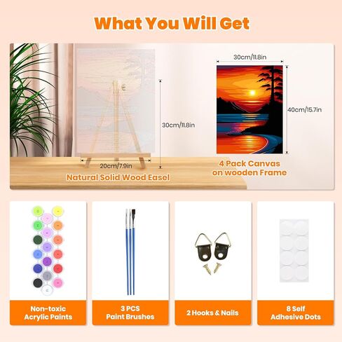 Paint by Numbers Kit for Adults with Framed Canvas&Wooden Easel, DIY Acrylic Paint by Numbers Kits for Adults Beginner, Birds Drawing Paintwork Arts and Crafts for Home Wall Decor, 12x16inch in Saudi Arabia