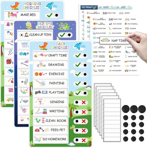 4 in 1 Reward Chart for Kids, Reusable Bedtime/Morning/Daily Routine Chart for Kids, Magnetic Chore Chart for Kids Toddlers, Sticker Chart for Kids Behavior Chart for Kids at Home in Saudi Arabia