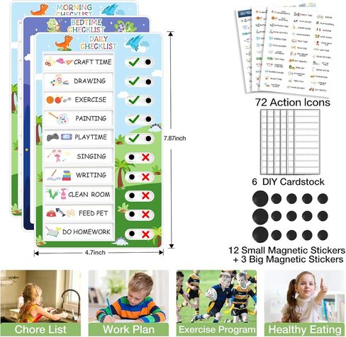 4 in 1 Reward Chart for Kids, Reusable Bedtime/Morning/Daily Routine Chart for Kids, Magnetic Chore Chart for Kids Toddlers, Sticker Chart for Kids Behavior Chart for Kids at Home in Saudi Arabia
