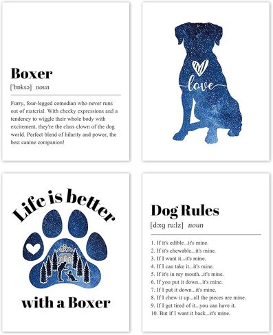 TLESKE الملاكم الكلب الملصقات يطبع مجموعة غير مؤطرة من 4، الملاكم الكلب جدار الفن يطبع ديكور لغرفة الكلب عشاق الكلاب أصحاب المنزل غرفة نوم غرفة المعيشة، صور جدار الملاكم، الملاكم الكلب عشاق الهدايا، 8x10in in Kuwait
