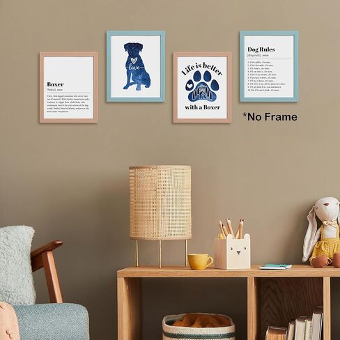 TLESKE الملاكم الكلب الملصقات يطبع مجموعة غير مؤطرة من 4، الملاكم الكلب جدار الفن يطبع ديكور لغرفة الكلب عشاق الكلاب أصحاب المنزل غرفة نوم غرفة المعيشة، صور جدار الملاكم، الملاكم الكلب عشاق الهدايا، 8x10in in Kuwait