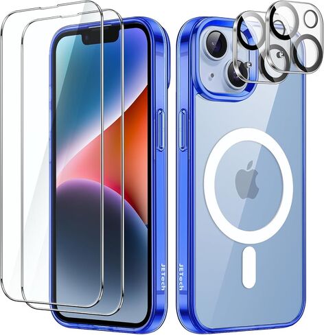 حافظة JETech 5 في 1 مغناطيسية لهاتف iPhone 14 مقاس 6.1 بوصة مع واقي شاشة من الزجاج المقوى وحامي عدسة الكاميرا، متوافقة مع MagSafe، وغطاء هاتف مقاوم للصدمات (شفاف) in Saudi Arabia
