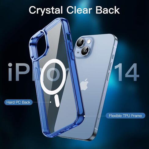 حافظة JETech 5 في 1 مغناطيسية لهاتف iPhone 14 مقاس 6.1 بوصة مع واقي شاشة من الزجاج المقوى وحامي عدسة الكاميرا، متوافقة مع MagSafe، وغطاء هاتف مقاوم للصدمات (شفاف) in Saudi Arabia