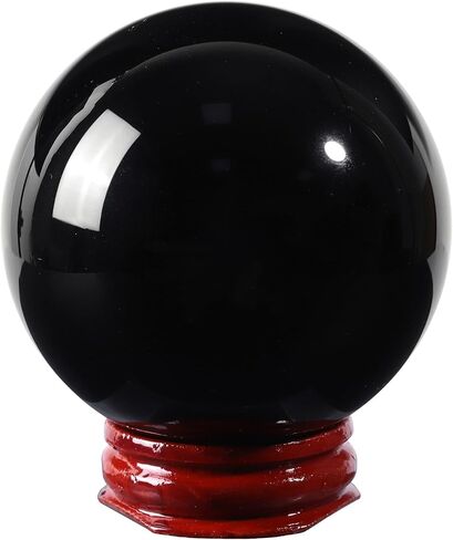 mookaitedecor Natural Black Obsidian Crystal Ball with Stand, 35-40 mm Decorative Stone Sphere Ball Sculpture Figurine for Feng Shui Meditation Divination Home Decor in Kuwait