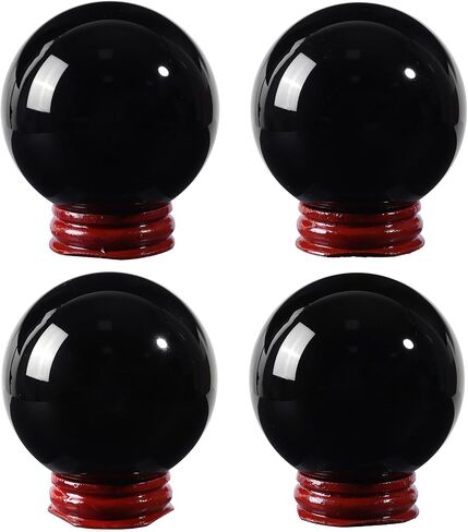 mookaitedecor Natural Black Obsidian Crystal Ball with Stand, 35-40 mm Decorative Stone Sphere Ball Sculpture Figurine for Feng Shui Meditation Divination Home Decor in Kuwait