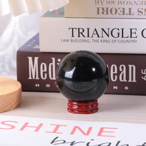 mookaitedecor Natural Black Obsidian Crystal Ball with Stand, 35-40 mm Decorative Stone Sphere Ball Sculpture Figurine for Feng Shui Meditation Divination Home Decor in Kuwait