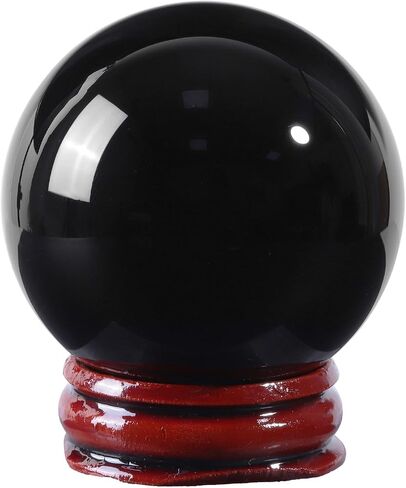 mookaitedecor Natural Black Obsidian Crystal Ball with Stand, 35-40 mm Decorative Stone Sphere Ball Sculpture Figurine for Feng Shui Meditation Divination Home Decor in Kuwait