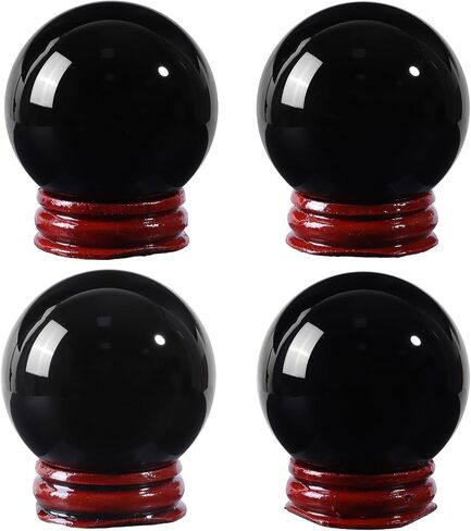 mookaitedecor Natural Black Obsidian Crystal Ball with Stand, 35-40 mm Decorative Stone Sphere Ball Sculpture Figurine for Feng Shui Meditation Divination Home Decor in Kuwait