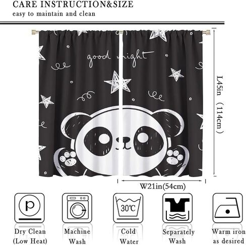 Cartoon Panda Curtains,Each Panel W21 x 45" L,Black White Cute Animal Window Treatments for Kids Child Bedroom Living Room Window Drapes 2 Panel Set,Total Size 42" x 45" in Kuwait