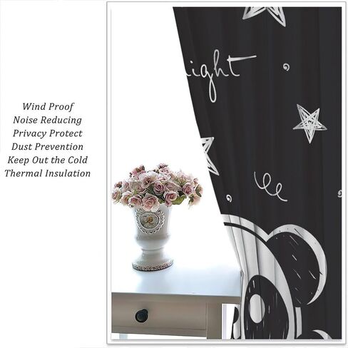 Cartoon Panda Curtains,Each Panel W21 x 45" L,Black White Cute Animal Window Treatments for Kids Child Bedroom Living Room Window Drapes 2 Panel Set,Total Size 42" x 45" in Kuwait