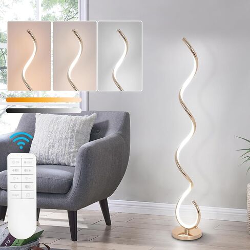 Modern Floor Lamp for Living Room, 3 Color Temperature LED Spiral Floor Lamps with Remote&Foot Switch, 48W Dimmable LED Standing Lamp, Modern LED Floor lamp for Bedroom, Office, Living Room in Saudi Arabia