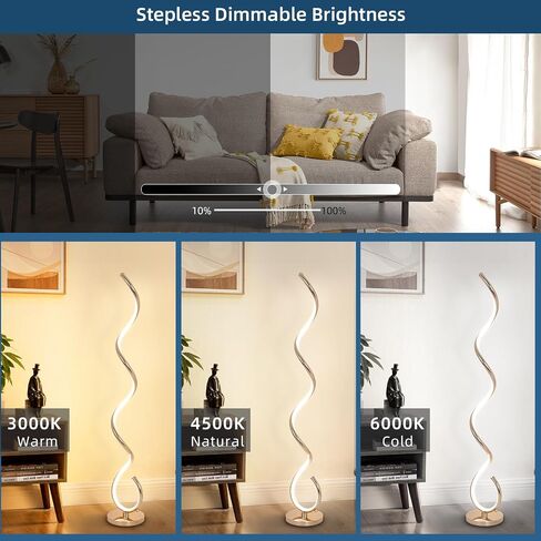 Modern Floor Lamp for Living Room, 3 Color Temperature LED Spiral Floor Lamps with Remote&Foot Switch, 48W Dimmable LED Standing Lamp, Modern LED Floor lamp for Bedroom, Office, Living Room in Saudi Arabia