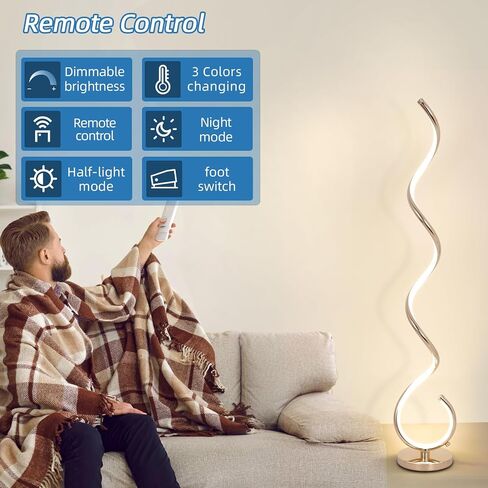 Modern Floor Lamp for Living Room, 3 Color Temperature LED Spiral Floor Lamps with Remote&Foot Switch, 48W Dimmable LED Standing Lamp, Modern LED Floor lamp for Bedroom, Office, Living Room in Saudi Arabia