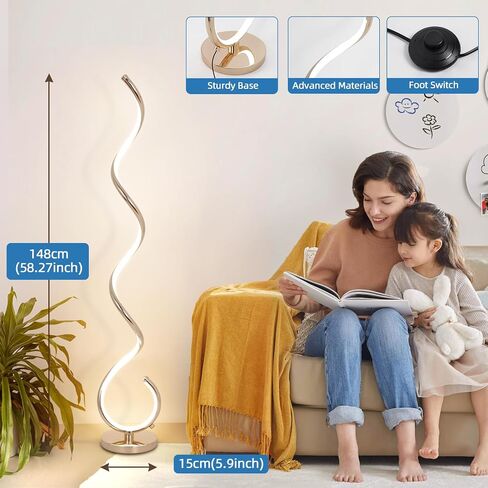 Modern Floor Lamp for Living Room, 3 Color Temperature LED Spiral Floor Lamps with Remote&Foot Switch, 48W Dimmable LED Standing Lamp, Modern LED Floor lamp for Bedroom, Office, Living Room in Saudi Arabia