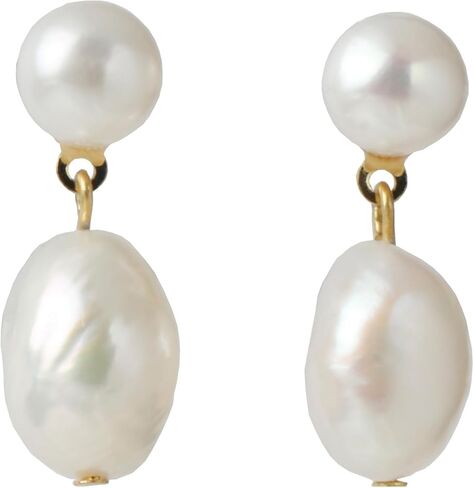 14K Gold Plated Cultured White Baroque Pearl Dangly Drop Earrings for Women Trendy in Saudi Arabia