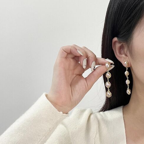 14K Gold Plated Cultured White Baroque Pearl Dangly Drop Earrings for Women Trendy in Saudi Arabia