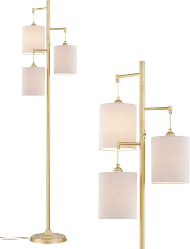 WOXXX Industrial Floor Lamp with White Fabric Shade Rustic Farmhouse Standing Lamp Modern Tree Floor Lamps for Living Room Bedrooms Office, Room Lamp Tall Lamps Corner Lamp Chrome（Bulbs Exclude） in Saudi Arabia