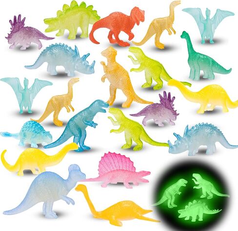 16PCS Glow in Dark Mini Dinosaur Figures for Kids Birthday Party Favors Supplies Dino Cupcake Topper Goodie Gift Treat Bag Stuffers Pinata Fillers Treasure Box Carnival Prizes Small Bulk Toys Trinkets in Kuwait