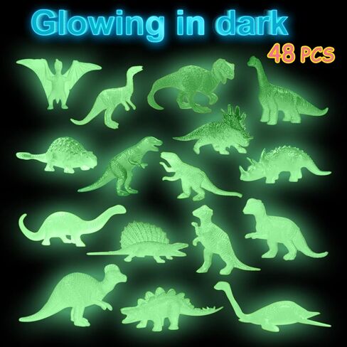 16PCS Glow in Dark Mini Dinosaur Figures for Kids Birthday Party Favors Supplies Dino Cupcake Topper Goodie Gift Treat Bag Stuffers Pinata Fillers Treasure Box Carnival Prizes Small Bulk Toys Trinkets in Kuwait