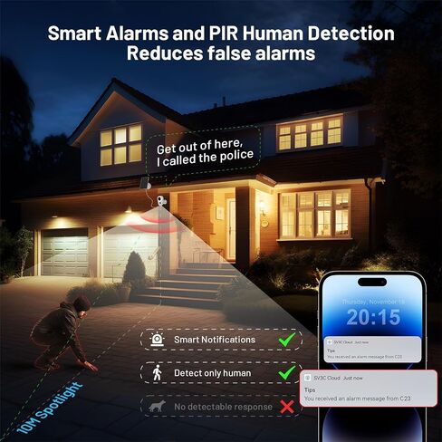 2 Pack Solar Cameras Wireless Outdoor, SV3C 2K 2.4G WiFi Battery Security Camera for home with 14 Spotlight Color Night Vision, 110° View Angle, PIR Human Detection,2-way Audio,Cloud & SD Card Storage in Saudi Arabia