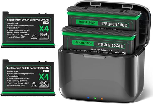 قطعتان من البطاريات المتوافقة مع محطة شحن سريعة لبطارية Insta360 x4 ومحطة شحن 360x4 لملحقات Insta 360x4 مع فتحات بطاقة Misro SD (متضمنة بطاريات X4 2500 مللي أمبير في الساعة) in Kuwait