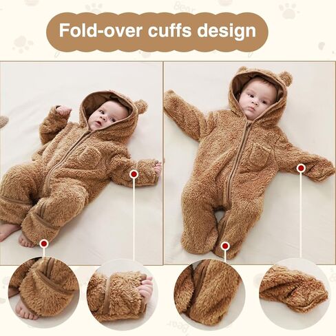 XIFAMNIY Newborn Baby Winter Snowsuit - Bear Outfit Fleece Warm Jumpsuit Romper Hooded Clothes for Infant Girls Boys in Saudi Arabia