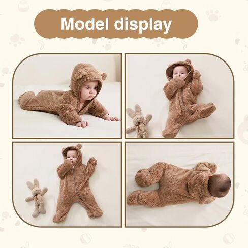 XIFAMNIY Newborn Baby Winter Snowsuit - Bear Outfit Fleece Warm Jumpsuit Romper Hooded Clothes for Infant Girls Boys in Saudi Arabia