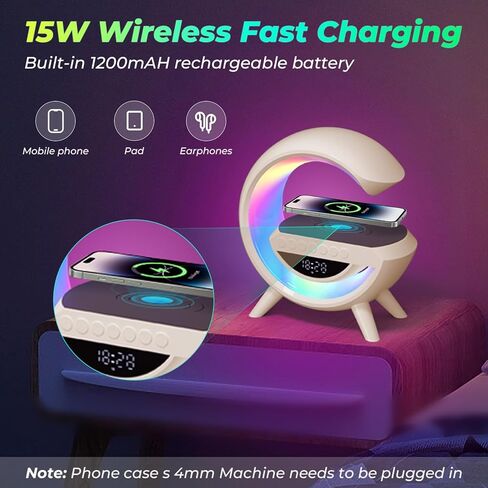 ساعة منبه مع محطة شحن لاسلكية، مكبر صوت بلوتوث مع مصباح جو، منبه LED للشحن اللاسلكي منبه لديكور غرفة النوم، جمالي للنوم الثقيل كهدية... in Kuwait