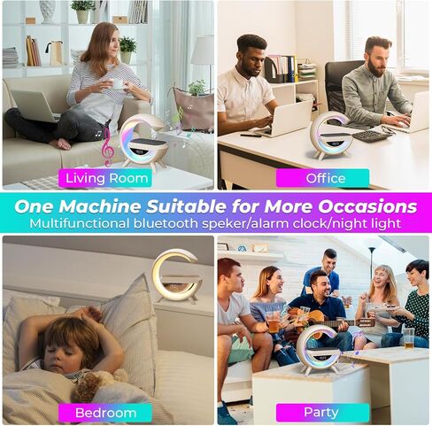 ساعة منبه مع محطة شحن لاسلكية، مكبر صوت بلوتوث مع مصباح جو، منبه LED للشحن اللاسلكي منبه لديكور غرفة النوم، جمالي للنوم الثقيل كهدية... in Kuwait