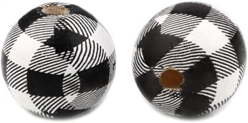 20 Wood Beads Farmhouse Buffalo Plaid Checker 15mm for: Crafts Garland Tiered Tray Decor - Lot of 20 Beads (Black & Yellow) in Saudi Arabia