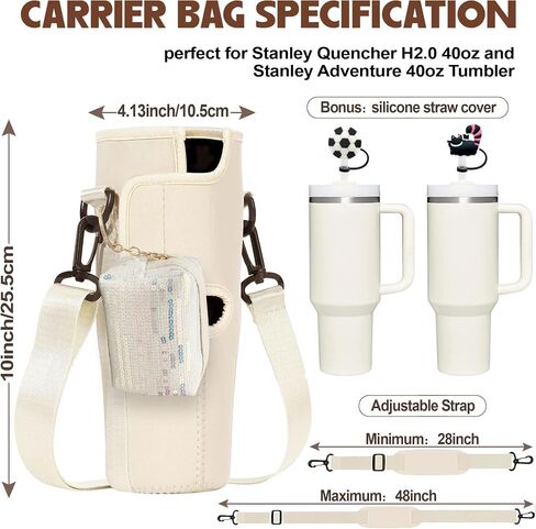 Water Bottle Carrier Bag with Phone Pocket for Stanley 40oz Tumbler, Water Cup Pouch Holder with Straw Cover & Keychain, Adjustable Shoulder Strap for Stanley Cup Accessories in Saudi Arabia