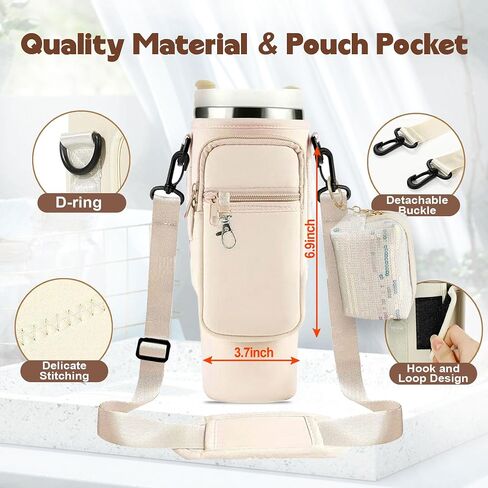 Water Bottle Carrier Bag with Phone Pocket for Stanley 40oz Tumbler, Water Cup Pouch Holder with Straw Cover & Keychain, Adjustable Shoulder Strap for Stanley Cup Accessories in Saudi Arabia