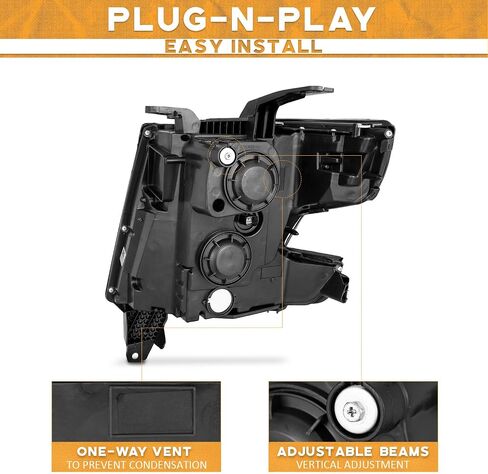 Headlights for 2015-2020 Tahoe/Suburban, 2016-2019 Chevy 3500HD Halogen Type Headlamp Black Housing Amber Reflector Left+Right Side in Saudi Arabia