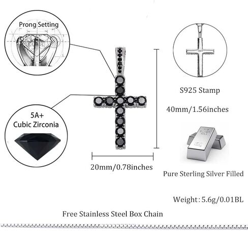 TOPGRILLZ Cross Necklace for Women Sterling Silver Necklace Gold Cross Necklace Iced out Cubic Zirconia Cross Chain for Men Cross Pendant with 20" Stainless Box Chain in Saudi Arabia