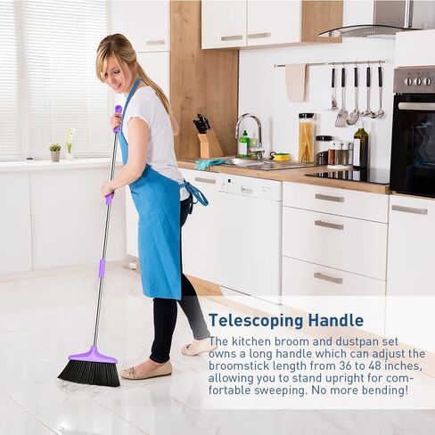 Broom with Dustpan Combo Set, Broom Dust Pan Set with 48inch Long Handle, Broom and Dustpan Set for Home, Kitchen, Office, Outdoor, Indoor - 3L Capacity, 10" Great Edge in Saudi Arabia
