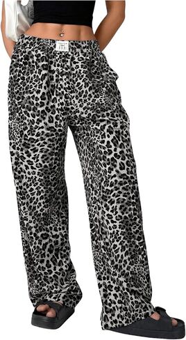 Floerns Women's Leopard Print Patched Elastic Waist Straight Leg Streetwear Trousers Sweatpants in Saudi Arabia