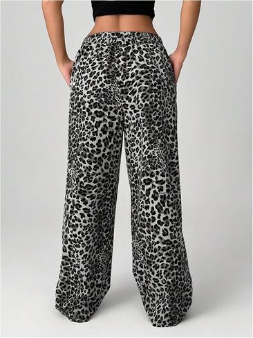 Floerns Women's Leopard Print Patched Elastic Waist Straight Leg Streetwear Trousers Sweatpants in Saudi Arabia