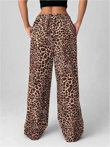 Floerns Women's Leopard Print Patched Elastic Waist Straight Leg Streetwear Trousers Sweatpants in Saudi Arabia