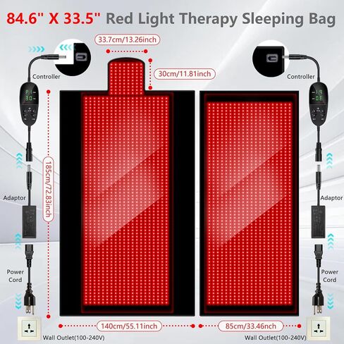 84.6 بوصة × 33.5 بوصة 2680 قطعة من حصيرة العلاج بالضوء الأحمر LED لكامل الجسم، حقيبة نوم كبيرة جدًا 650 نانومتر 850 نانومتر باللون الأحمر وبالأشعة تحت الحمراء القريبة، جهاز بطانية علاج بالأشعة تحت الحمراء مع 3 أوضاع و9 مؤقت، تخفيف الألم، قابل للفصل in Saudi Arabia