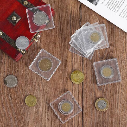 العم بول 1 دولار 27 مم أزرار كبس للعملات المعدنية - 8 قطع شفافة للعملات المعدنية كبسولة مربعة حامل صندوق تخزين بلاستيكي علبة حاوية خاصة لمستلزمات جمع العملات المعدنية JC0227008 in Kuwait
