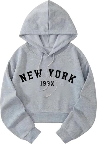 Hilinker Womens Graphic Long Sleeve Cropped Hoodies Drawstring Hooded Sweatshirt in Saudi Arabia