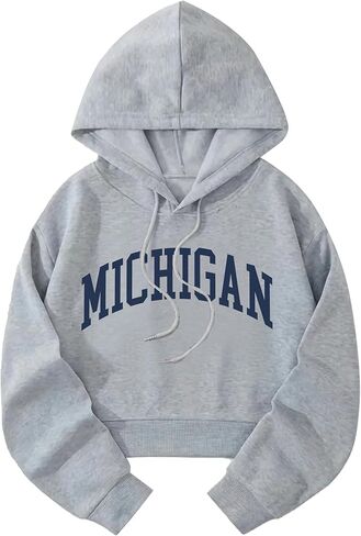 Hilinker Womens Graphic Long Sleeve Cropped Hoodies Drawstring Hooded Sweatshirt in Kuwait